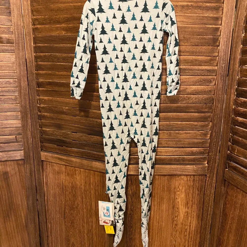 Kickee Pants Kids Long Sleeve Zipper Footie Pajama Aloe Christmas Trees